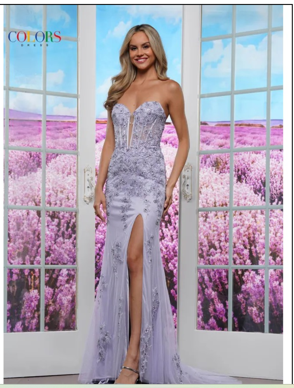 Colors Dress 3627  Lace Corset Gown With Slit & Lace-UP Back