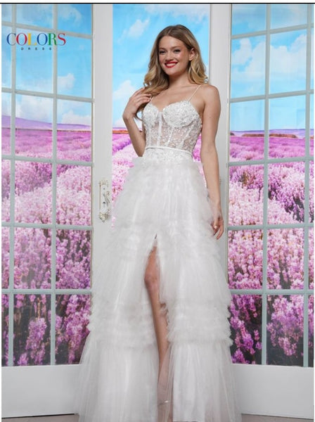 Colors Dress 3619 Embellished Illusion Corset Top And Ruffle Tier Skirt With