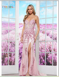 Colors Dress 3627  Lace Corset Gown With Slit & Lace-UP Back