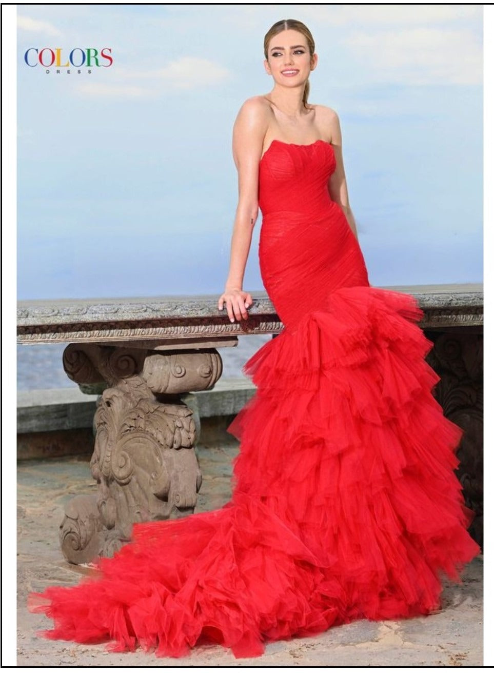 Colors Dress 3631 Long Fitted Formal Mermaid Prom Dress Ruching Body Mermaid Gown