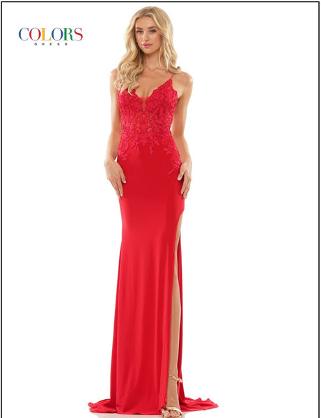 Colors Dress G1086 Sweet Heart Matte Jersey Fitted Gown With Floral