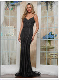 Colors Dress G664 46" Fit And Flair Mesh Dress With Stone Tape Decoration