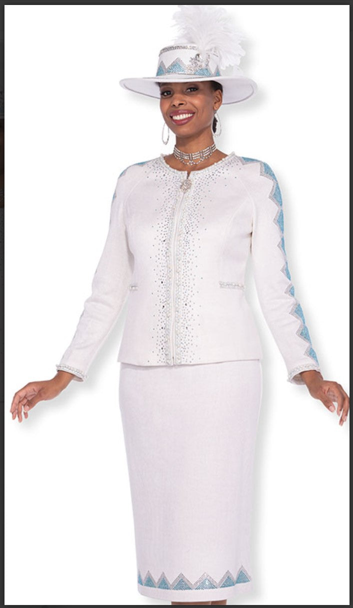 Elite Champagne 5962 2PC Knit Church Suit Zip Front Jacket With Rhinestone Pattern Elite Champagne