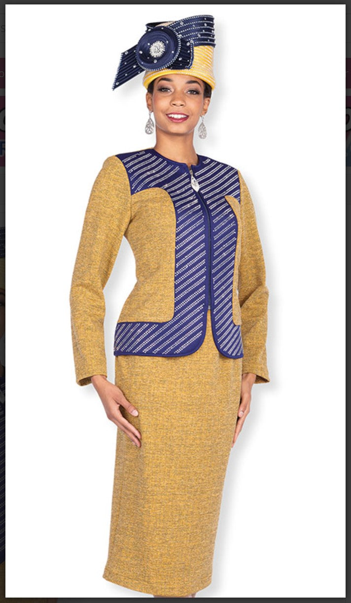 Elite Champagne 5984 2PC Knit Zip Front Special Occasion Suit. Elite Champagne