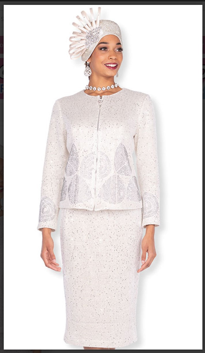 Elite Champagne 5977 2PC Women Fancy Knit Suit.  Church And Special Occasion Elite Champagne