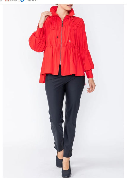 IC Collection  1395J 1PC Long Shirred Sleeve Zip-Up Blouson Jacket IC Collection