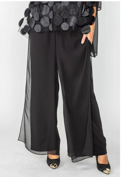 IC Collection 4659P Chiffon Layered And Side Open Wide-Leg Pants