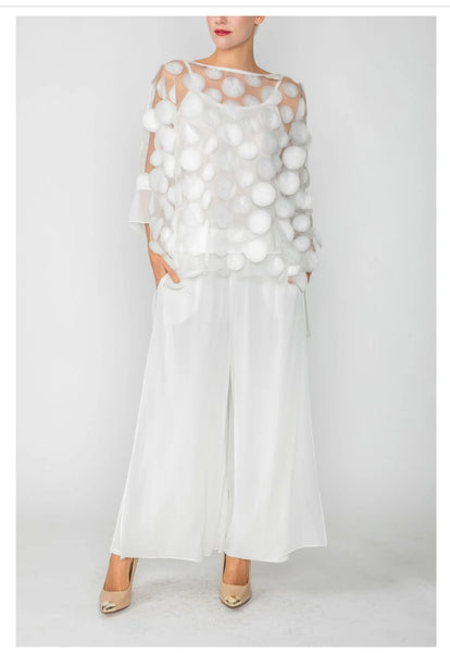 IC Collection 4685T Boat-Neck See Through Mesh & Chiffon Poncho Top