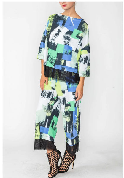 IC Collections 4714T 1PC Top Bottom Mesh Layered AND Back Button Point Boxy Top IC Collection