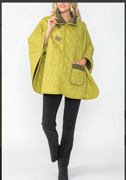 IC Collection 4779J 1PC Olive and Lime Reversible Poncho 3/4 Sleeves. Reversible Sides.