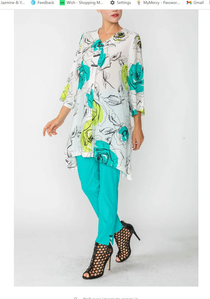 IC Collection 6107T Turqouise Print Long Tunic Top IC Collection
