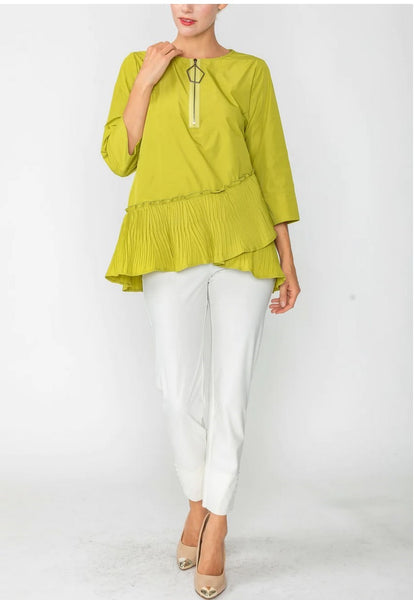 IC Collection 6196T 1PC Tunic With 3/4 Sleeves Short Zip Front RUFFLE EDGE IC Collection