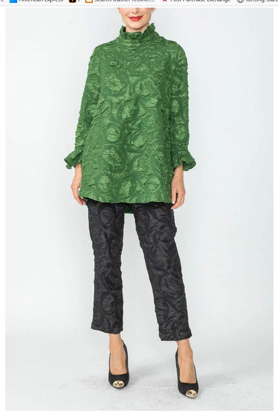 IC Collection 6402T 1PC Tunic With Ruffle Stand Collar And Ruffle Cuff IC Collection