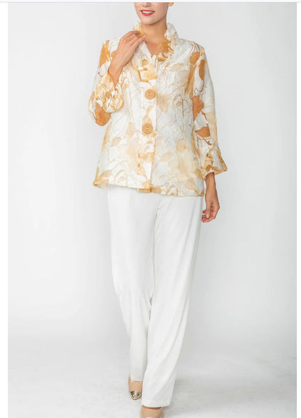 IC Collection  6511J  1PC  Long Sleeve BURN OUT PLEATED COLLAR & BACK 3/4 SLV JACKET IC Collection