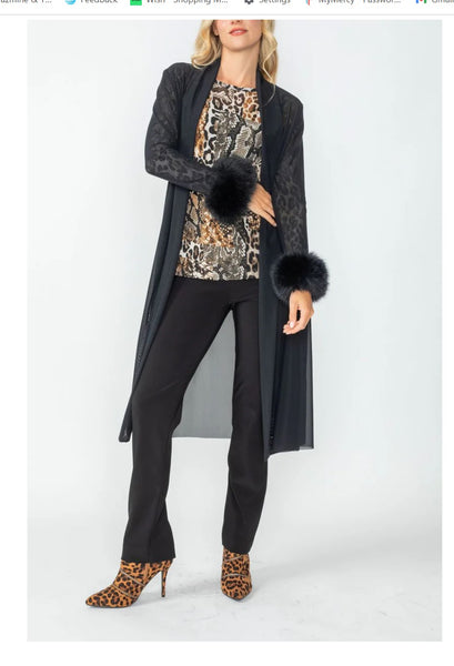 IC Collection 6963J 1PC Long Jacket With Long Sleeves With Feather Cuffs IC Collection