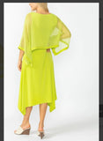 IC Collection 7080D  Poncho Layer Top Dress Mesh Fabric. Boat Neck.
