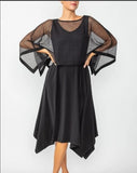 IC Collection 7080D  Poncho Layer Top Dress Mesh Fabric. Boat Neck.
