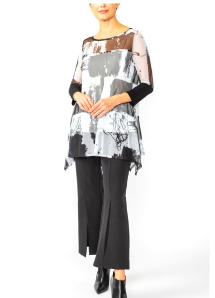 IC Collection 7287T Bateau Neckline Long Sleeves Abstract