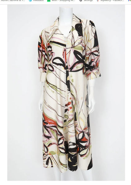 IC Collection 7436D 1PC Button Down Front Dress Balloon  Puff Sleeves