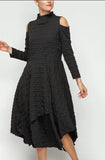 IC Collection 6452D 1PC Black Mock-Neck Cold Shoulder Asymmetrical Dress