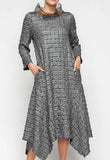 IC Collection 7181D 1PC Long Sleeve Dress Silver Organza Fly Collar Asymmetrical Dress