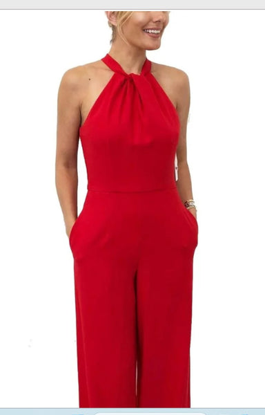 JULIA JORDAN JJ36624 1PC Crossed Neck Keyhole Racerback Solid Crepe Jumpsuit Julia Jordan Dresses