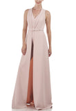 Kay Unger 5549274 V-neck Sleeveless Zipper Back Tapered Leg Belted Stretch Kay Unger