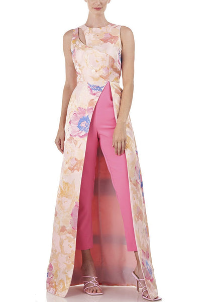 Kay Unger 5549312 Jewel Neck Sleeveless Zipper Back Skinny Leg Floral Jacquard Jumpsuit Kay Unger