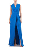 Kay Unger 5549350 V-neck Sleeveless Gathered Waist Solid Tapered Leg Scuba Crepe Jumpsuit Kay Unger