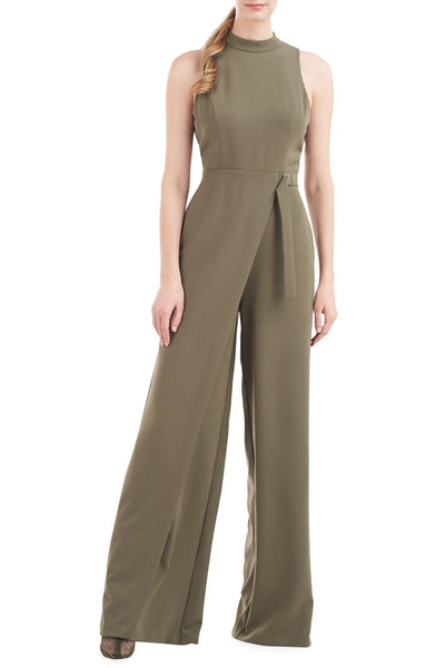 Kay Unger Style 5648558 Turtleneck Sleeveless Asymmetrical Belted Overlay Wide Leg Stretch Crepe Jumpsuit Kay Unger