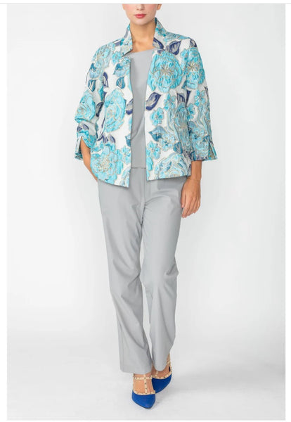 IC Collection 6099J FLORAL EMBO JQD STAND UP COLLAR 3/4 SLV JACKET IC Collection