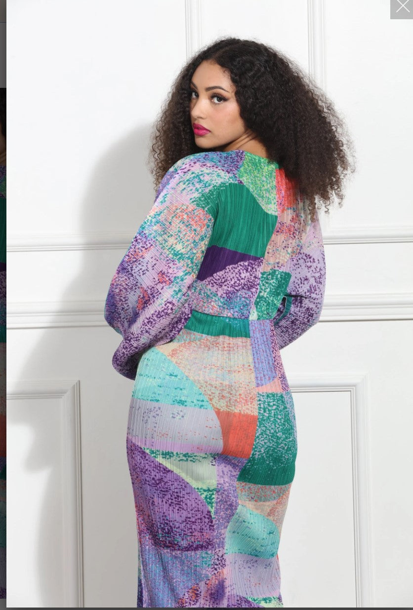 Luxe Moda LM-386 - Purple Multi - High Waist Dress Luxe Moda