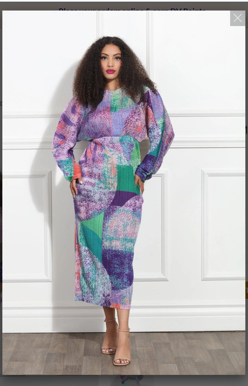 Luxe Moda LM-386 - Purple Multi - High Waist Dress Luxe Moda