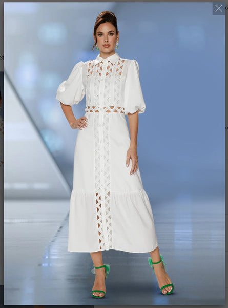 Love The Queen 17548  1PC Dress Woven Fabric Trimmed With Embroidery Cut Works And Lining i Love The Queen