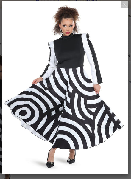 Love The Queen Style 17572 1PC Black/White Stripe Dress Love The Queen