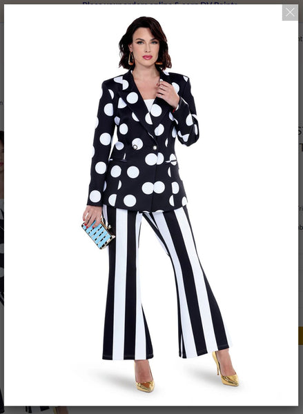 Love The Queen Style 17575 2PC Black/White Jacket/Pant Suit Love The Queen