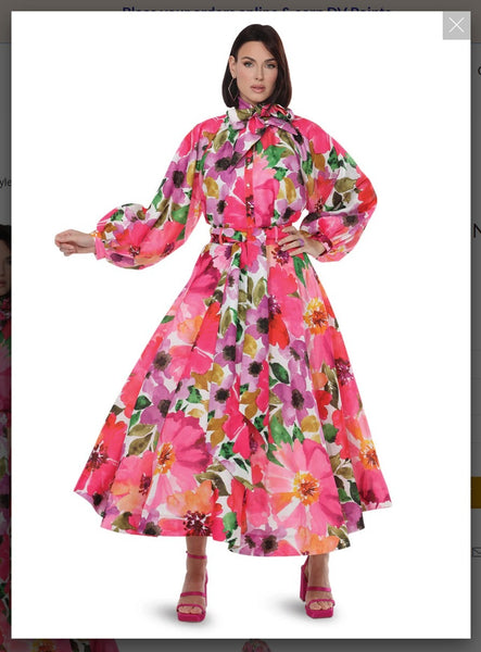 Love The Queen Style 17614 2PC Long Sleeve Blouse With A Flare Skirt