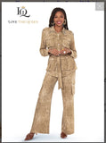 Love The Queen Style 17642 2PC Jacket & Pant Set Distressed Novelty Twilled Fabric
