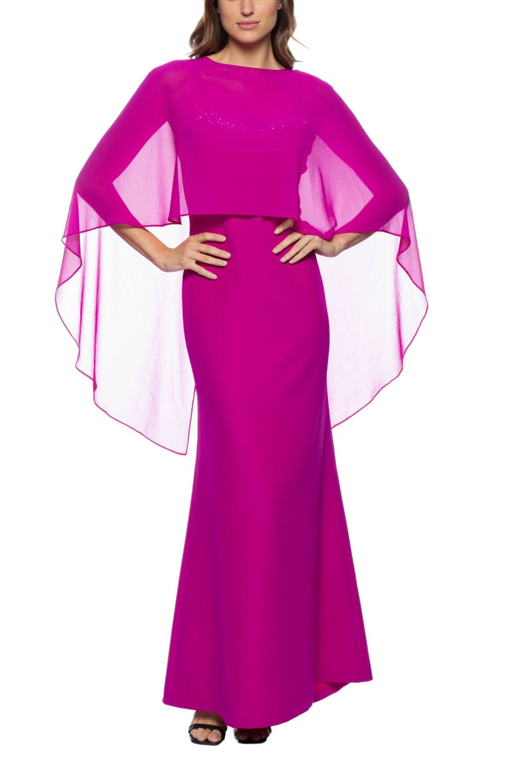 Marina Dresses Collection 268495  Rhinestone Trim Chiffon Capelet Gown Marina Dresses Collection