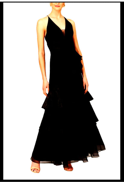 Aidan Mattox MD1E202177  Tiered Halter Trumpet Ruffled Long Dress