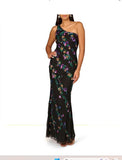 Aidan Mattox  MD1E209115 Beaded Mesh One Shoulder Sleeveless Mermaid Gown