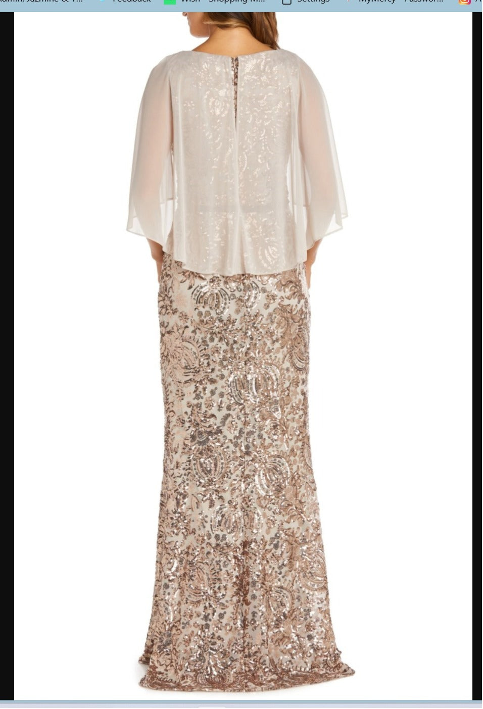 RM Richards 9209 Capelet Sleeve Sequined Evening Dress