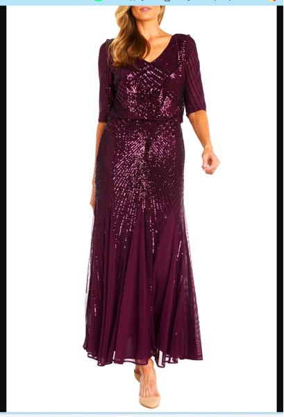 RM Richards 9788 3/4 Sleeve Sequined Evening Dress