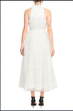 Badgley Mischka SC3965  Crepon-Paneled Guipure Lace Midi Shirt Dress Badgley Mischka