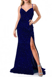 Aspeed D621 Sequined Spaghetti Strap Long Evening Dress