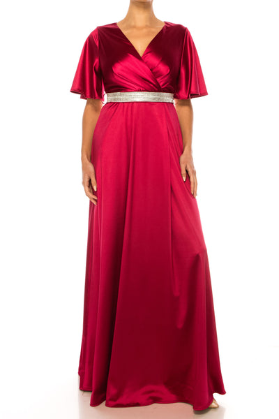 Aspeed Collection D721 Rhinestone Belt V-Neck Long Evening Dress