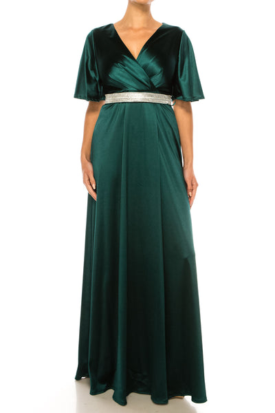 Aspeed Collection D721 Rhinestone Belt V-Neck Long Evening Dress