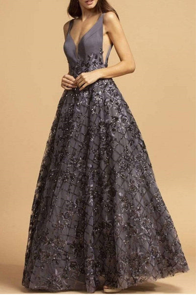 Aspeed 12237  Sequined Floral Applique A-Line Ball Gown  Shawl Included - Fully Lined