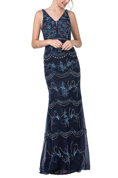 Aspeed L2371 Beaded & Sequined V-Neck Long Evening Dress