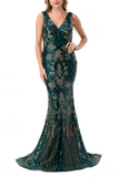 Aspeed M2803Y V-Neck Sequined Evening Mermaid Dress